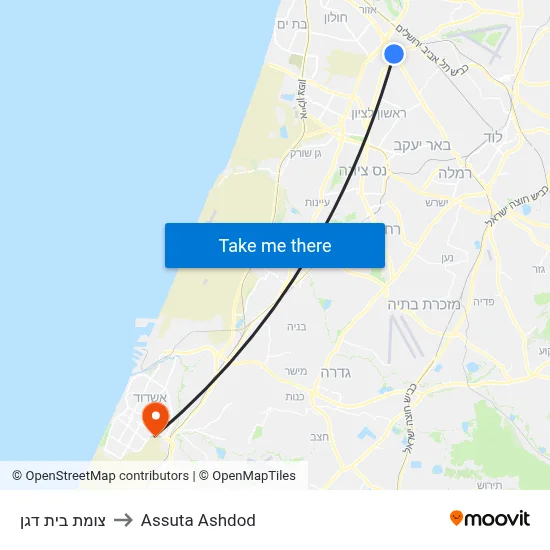 צומת בית דגן to Assuta Ashdod map