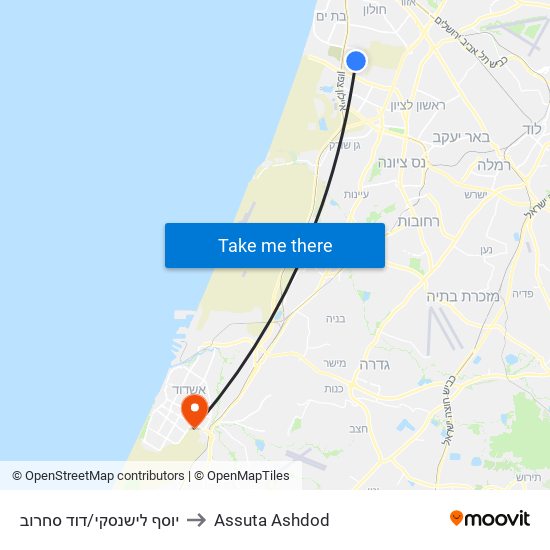 יוסף לישנסקי/דוד סחרוב to Assuta Ashdod map