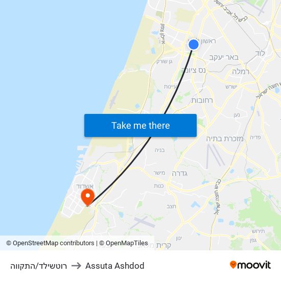 רוטשילד/התקווה to Assuta Ashdod map