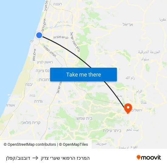 דובנוב/קפלן to המרכז הרפואי שערי צדק map