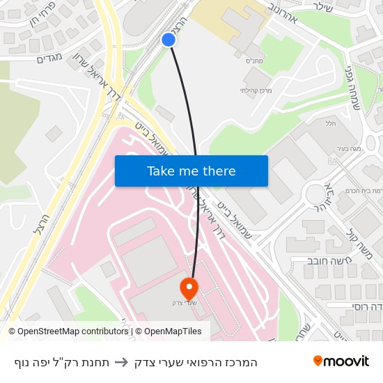 תחנת רק''ל יפה נוף to המרכז הרפואי שערי צדק map