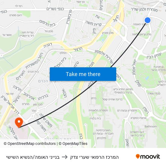 בנייני האומה/הנשיא השישי to המרכז הרפואי שערי צדק map