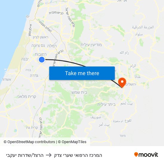 הרצל/שדרות יעקבי to המרכז הרפואי שערי צדק map