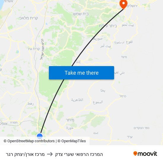 מרכז אורן/יצחק רגר to המרכז הרפואי שערי צדק map