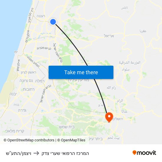 ויצמן/התע''ש to המרכז הרפואי שערי צדק map