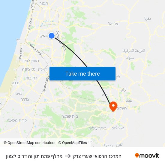 מחלף פתח תקווה דרום לצפון to המרכז הרפואי שערי צדק map