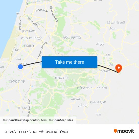 מחלף גדרה למערב to מעלה אדומים map