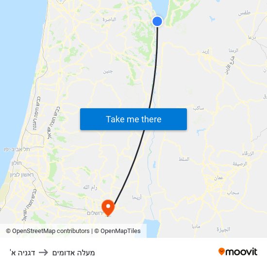 'דגניה א to מעלה אדומים map