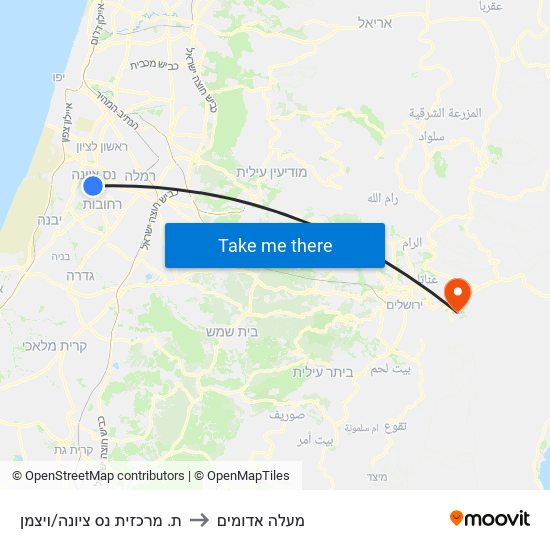 ת. מרכזית נס ציונה/ויצמן to מעלה אדומים map