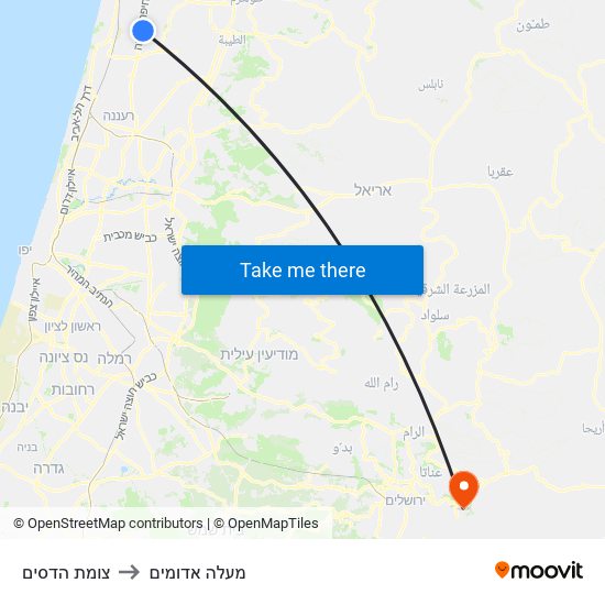 צומת הדסים to מעלה אדומים map