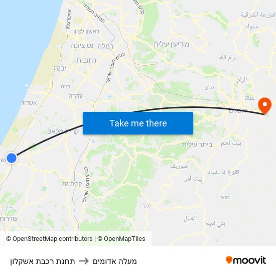 תחנת רכבת אשקלון to מעלה אדומים map