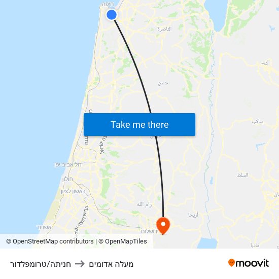 חניתה/טרומפלדור to מעלה אדומים map