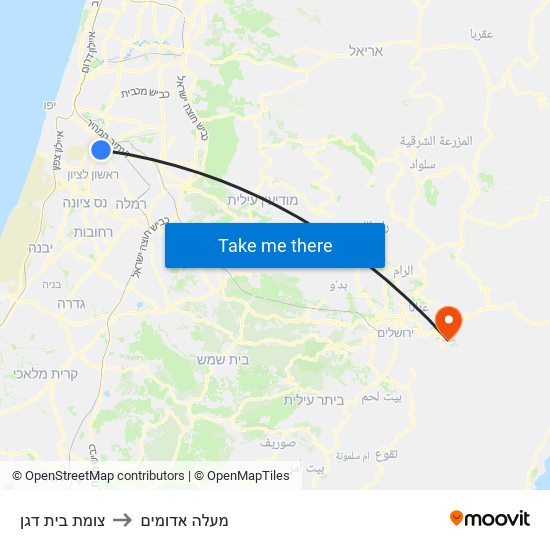 צומת בית דגן to מעלה אדומים map