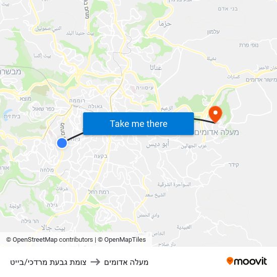 צומת גבעת מרדכי/בייט to מעלה אדומים map