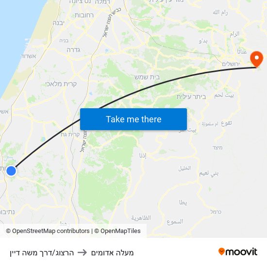 הרצוג/דרך משה דיין to מעלה אדומים map