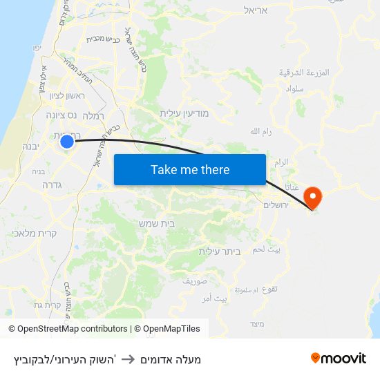 השוק העירוני/לבקוביץ' to מעלה אדומים map