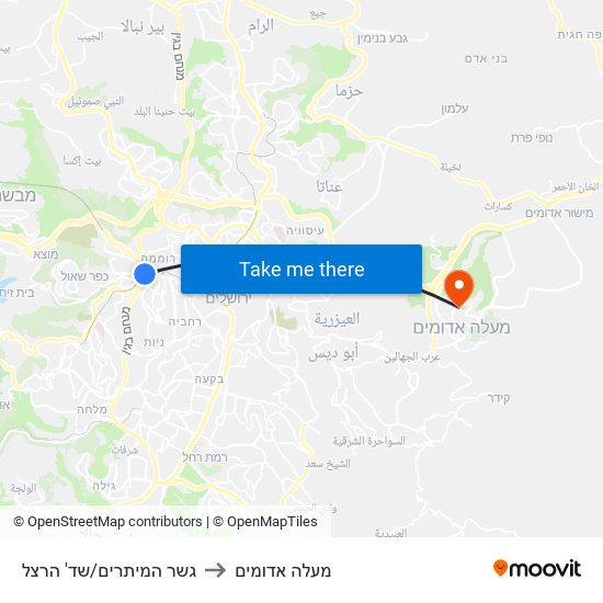 גשר המיתרים/שד' הרצל to מעלה אדומים map