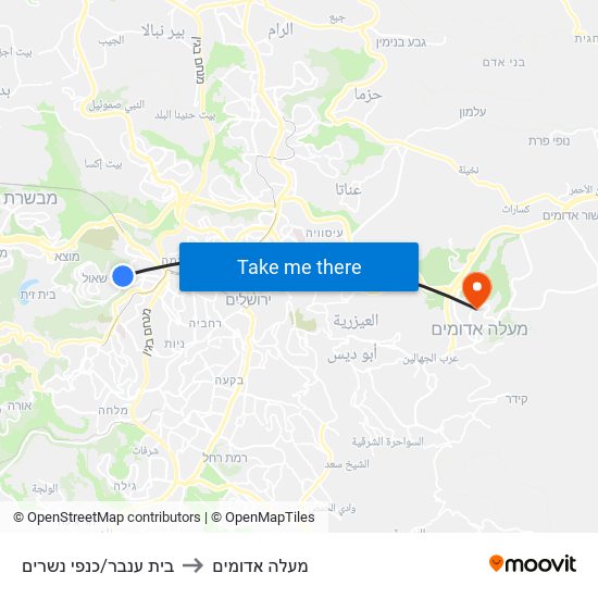 בית ענבר/כנפי נשרים to מעלה אדומים map