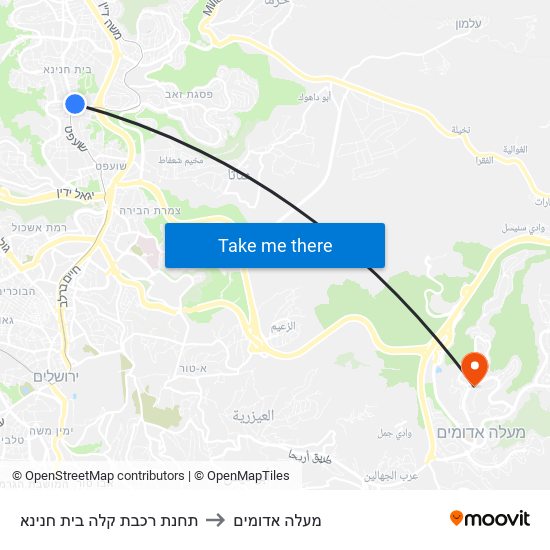 תחנת רכבת קלה בית חנינא to מעלה אדומים map