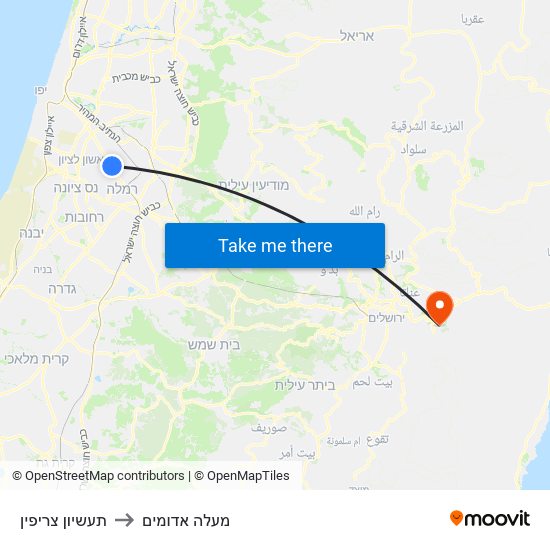 תעשיון צריפין to מעלה אדומים map