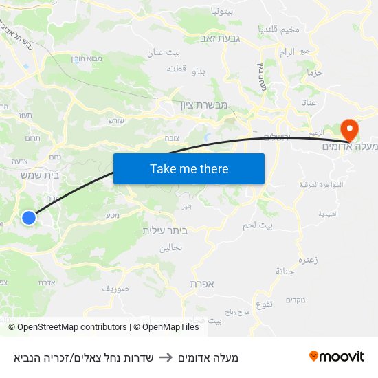 שדרות נחל צאלים/זכריה הנביא to מעלה אדומים map