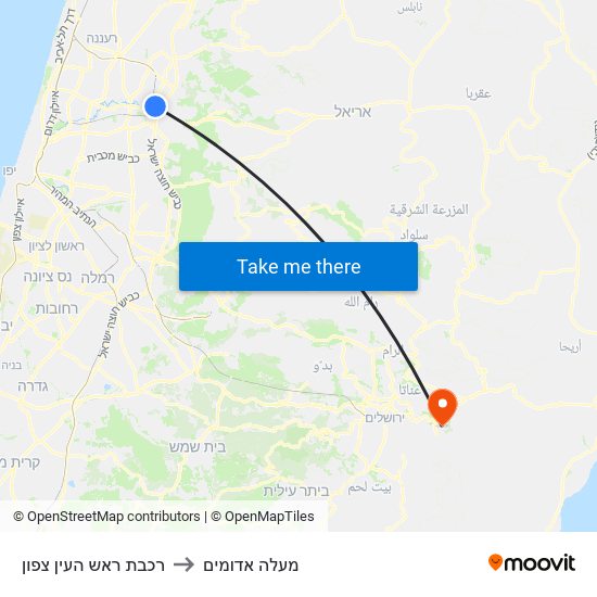 רכבת ראש העין צפון to מעלה אדומים map