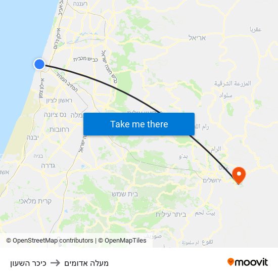 כיכר השעון to מעלה אדומים map