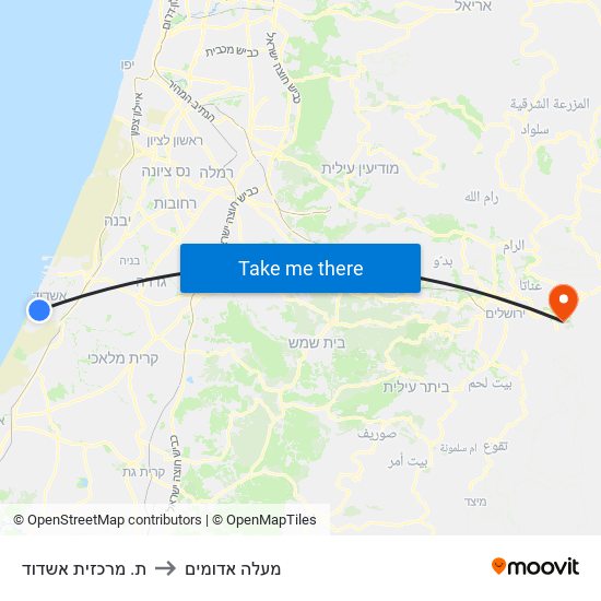 ת. מרכזית אשדוד to מעלה אדומים map