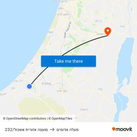 מועצה אזורית אשכול/232 to מעלה אדומים map