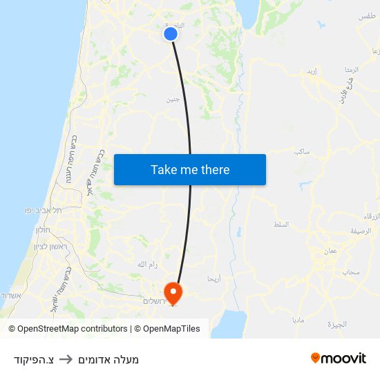 צ.הפיקוד to מעלה אדומים map