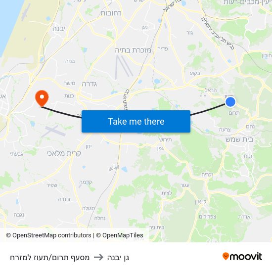 מסעף תרום/תעוז למזרח to גן יבנה map