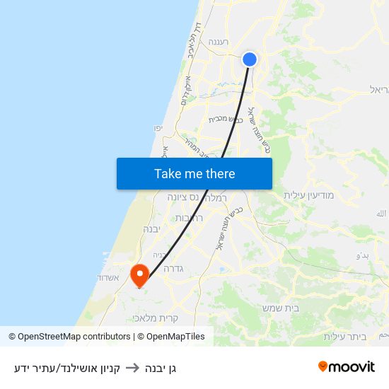 קניון אושילנד/עתיר ידע to גן יבנה map