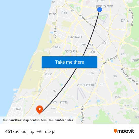 קניון סביונים/461 to גן יבנה map