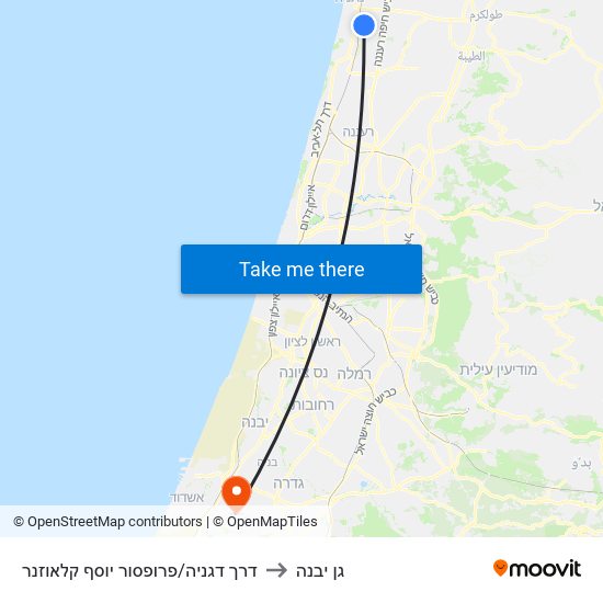 דרך דגניה/פרופסור יוסף קלאוזנר to גן יבנה map