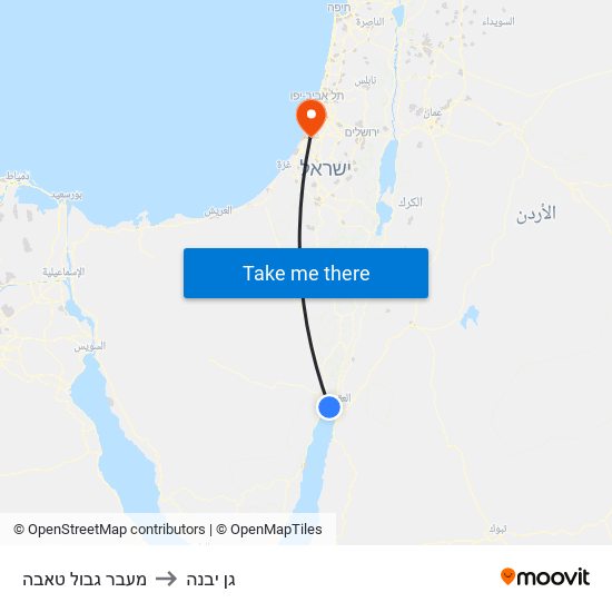 מעבר גבול טאבה to גן יבנה map