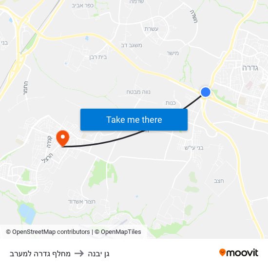 מחלף גדרה למערב to גן יבנה map