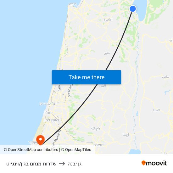 שדרות מנחם בגין/וינגייט to גן יבנה map