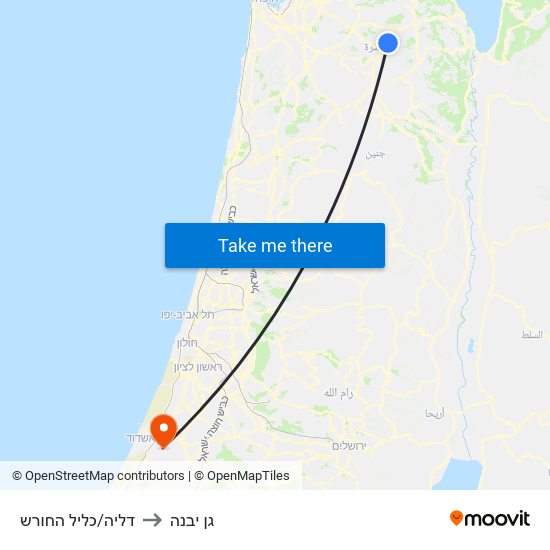 דליה/כליל החורש to גן יבנה map