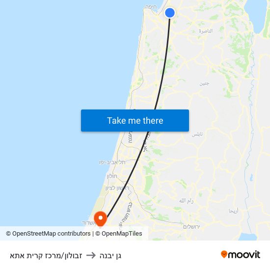 זבולון/מרכז קרית אתא to גן יבנה map