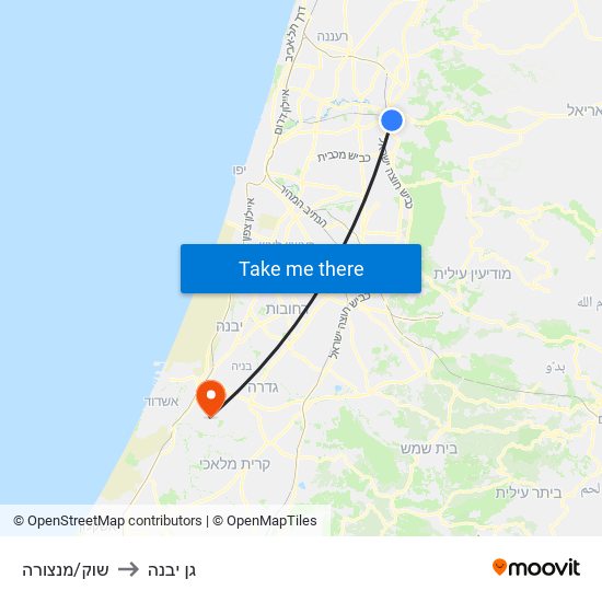 שוק/מנצורה to גן יבנה map