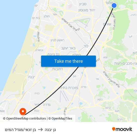 בן זכאי/מגדל המים to גן יבנה map