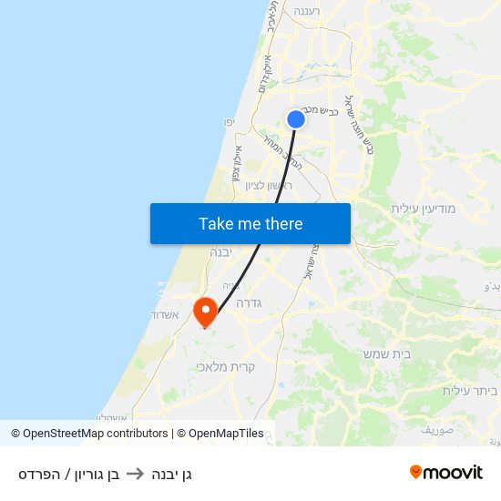 בן גוריון / הפרדס to גן יבנה map