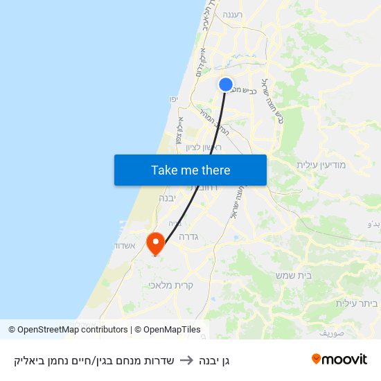 שדרות מנחם בגין/חיים נחמן ביאליק to גן יבנה map