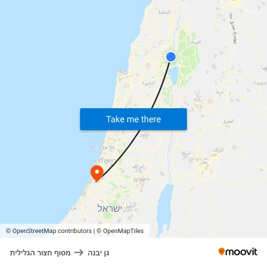 מסוף חצור הגלילית to גן יבנה map