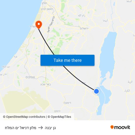 מלון דניאל ים המלח to גן יבנה map