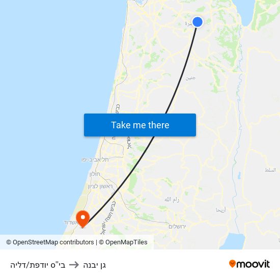 בי''ס יודפת/דליה to גן יבנה map