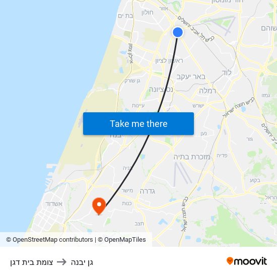 צומת בית דגן to גן יבנה map