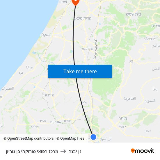 מרכז רפואי סורוקה/בן גוריון to גן יבנה map