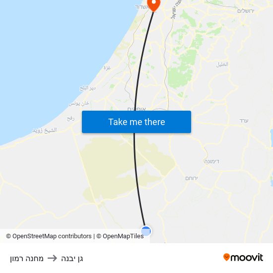 מחנה רמון to גן יבנה map