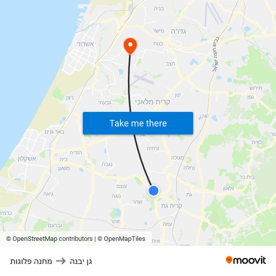 מחנה פלוגות to גן יבנה map